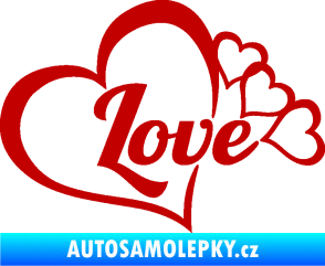 Samolepka Love nápis se srdíčky tmavě červená