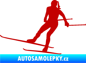 Samolepka Lyžařka 001 levá běh na lyžích tmavě červená