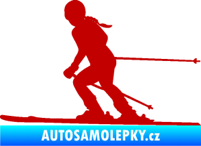 Samolepka Lyžařka 002 levá sjezd tmavě červená