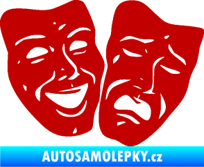 Samolepka Masky tváře 001 pravá veselý a smutný tmavě červená