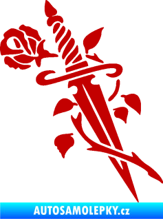 Samolepka Meč s růží pravá tmavě červená