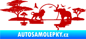 Samolepka Motiv Afrika levá -  zvířata u vody tmavě červená