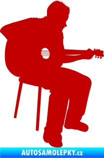 Samolepka Music 012 pravá  kytarista tmavě červená