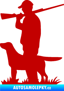 Samolepka Myslivec 005 levá se psem na lovu tmavě červená