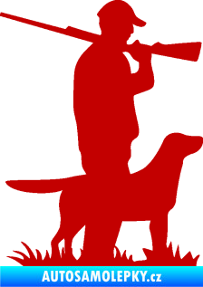 Samolepka Myslivec 005 pravá se psem na lovu tmavě červená