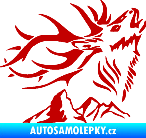 Samolepka Myslivost 003 pravá jelen a hory tmavě červená