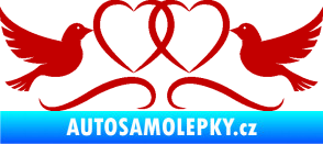 Samolepka Novomanželé 002 holubičky se srdíčky tmavě červená