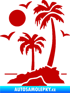 Samolepka Ostrov 002 levá palmy a moře tmavě červená