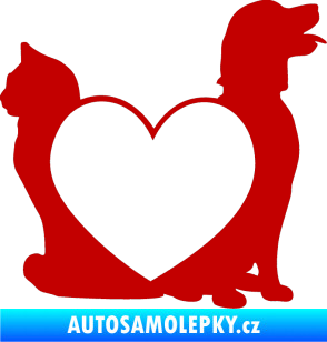 Samolepka Pejsek a kočička love pravá tmavě červená