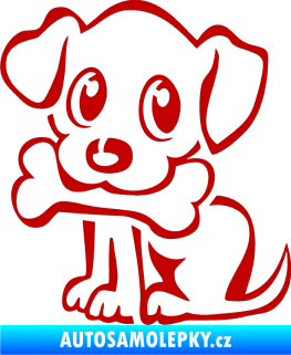 Samolepka Pes 076 levá štěnátko s kostičkou tmavě červená