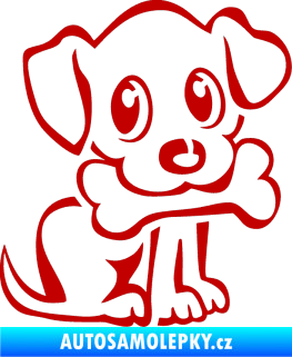 Samolepka Pes 076 pravá štěnátko s kostičkou tmavě červená
