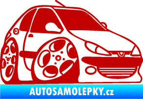 Samolepka Peugeot 206 karikatura pravá tmavě červená