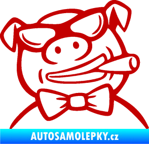 Samolepka Prase 005 pravá s doutnikem tmavě červená