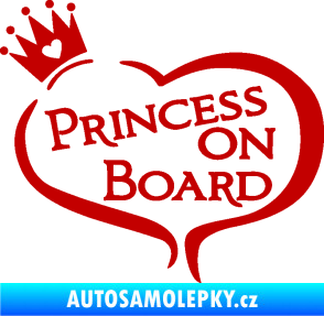 Samolepka Princess on board nápis s korunkou tmavě červená