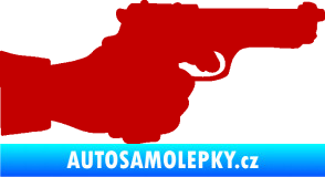 Samolepka Ruka s pistolí 001 pravá ruce vzhůru tmavě červená