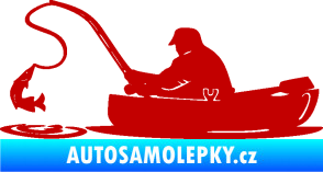 Samolepka Rybář 017 levá rybolov v lodičce tmavě červená