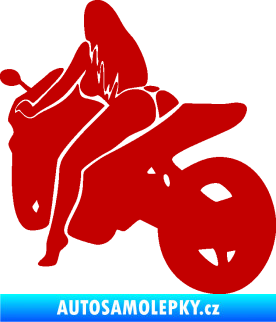 Samolepka Sexy žena na motorce levá tmavě červená