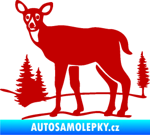 Samolepka Srna 002 levá s krajinou tmavě červená