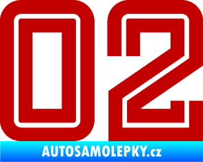 Samolepka Startovní číslo 02 typ 7 tmavě červená