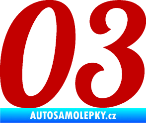 Samolepka Startovní číslo 03 typ 3 tmavě červená