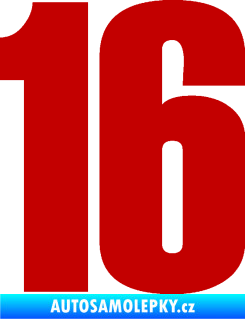 Samolepka Startovní číslo 16 typ 2   tmavě červená