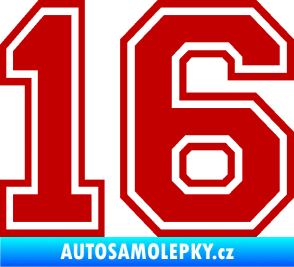 Samolepka Startovní číslo 16 typ 4 tmavě červená