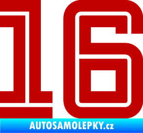 Samolepka Startovní číslo 16 typ 7 tmavě červená
