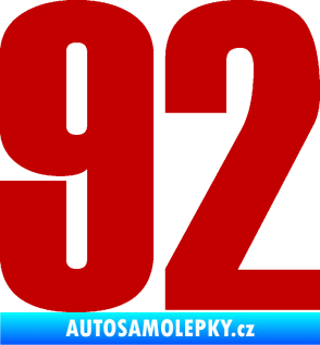 Samolepka Startovní číslo 92 typ 2  tmavě červená