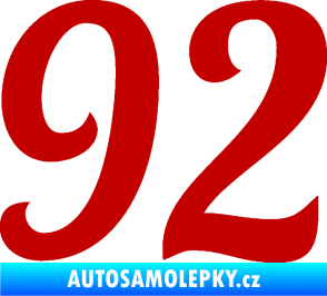 Samolepka Startovní číslo 92 typ 3   tmavě červená