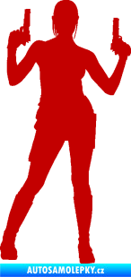 Samolepka Střelkyně 002 pravá girl with gun tmavě červená