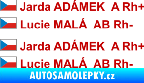 Samolepka Vlajka ČR se jménem a krevní skupinou tmavě červená