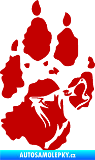Samolepka Vlk 018 levá stopa s vlčím obrysem tmavě červená