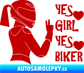 Samolepka Yes girl, yes biker motorkářka tmavě červená