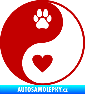 Samolepka Yin Yang 002 pravá srdíčko a tlapka tmavě červená
