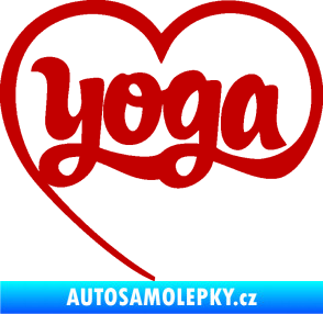 Samolepka Yoga nápis v srdíčku tmavě červená