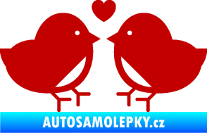 Samolepka Zamilovaní ptáčci 001 se srdíčkem tmavě červená