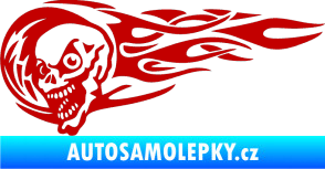 Samolepka Zubatka levá lebka v plamenech tmavě červená