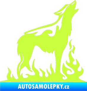 Samolepka Animal flames 066 pravá vyjící vlk limetová