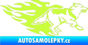 Samolepka Animal flames 090 pravá  vlk limetová