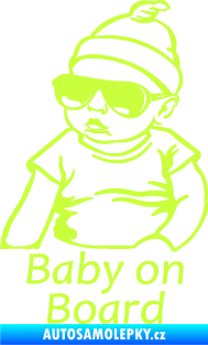 Samolepka Baby on board 003 levá s textem miminko s brýlemi limetová