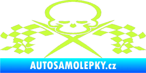 Samolepka Champion 001 lebka se šachovnicovou vlajkou limetová