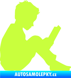 Samolepka Děti silueta 002 pravá chlapec s knížkou limetová