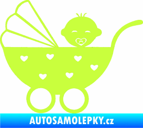 Samolepka Dítě v autě 070 levá kočárek s miminkem limetová
