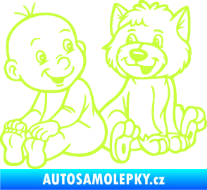 Samolepka Dítě v autě 087 levá chlapeček s pejskem limetová