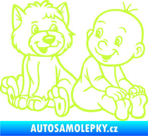 Samolepka Dítě v autě 087 pravá chlapeček s pejskem limetová