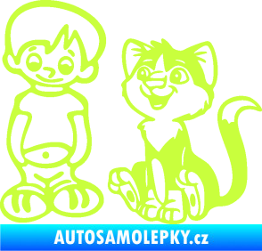 Samolepka Dítě v autě 097 levá kluk a kočka limetová