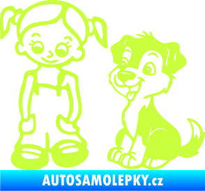 Samolepka Dítě v autě 099 levá holčička a pes limetová