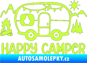 Samolepka Happy camper 002 levá kempování s karavanem limetová