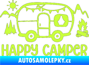 Samolepka Happy camper 002 pravá kempování s karavanem limetová