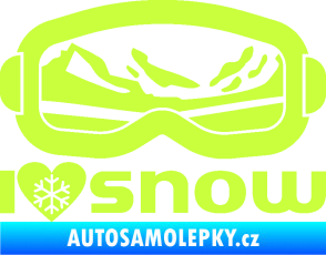 Samolepka I love snow nápis s brýlemi limetová